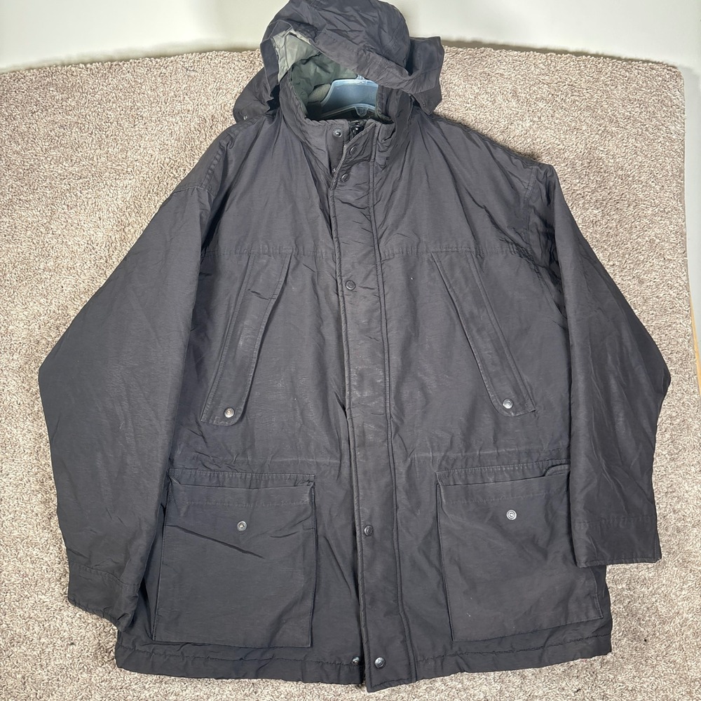Woolrich Mens Black Field Jacket Parka Detachable Hood Insulated Size XL‎